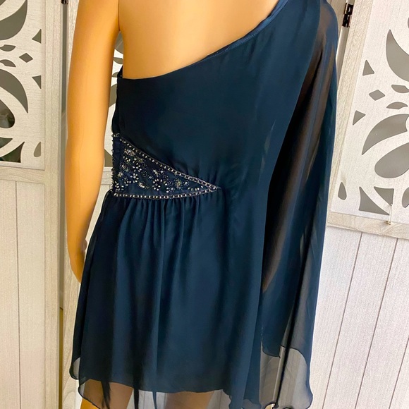 Free People Navy Sheer Over Cocktail Dress with Side Sequins & Beads Size 2 - Picture 8 of 9